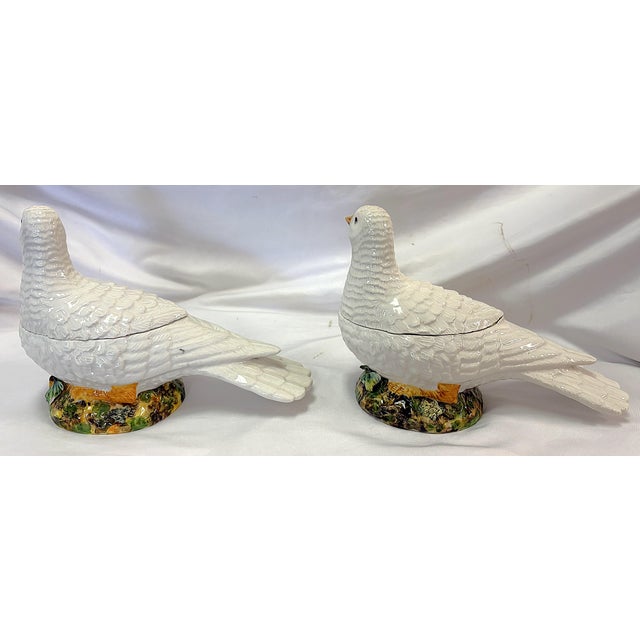 Vintage Italian Porcelain Turtle Dove Boxes- A Pair For Sale - Image 4 of 17