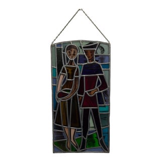Lead Stained Glass Window Young Couple in Love For Sale