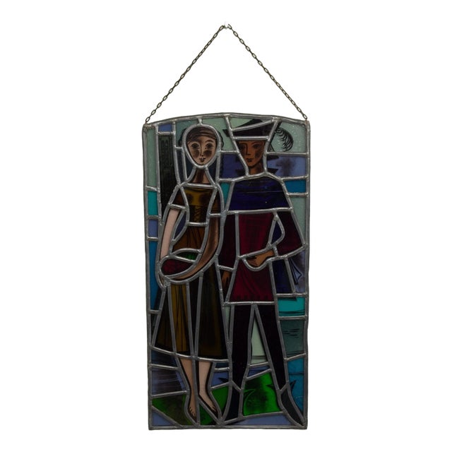 Lead Stained Glass Window Young Couple in Love For Sale
