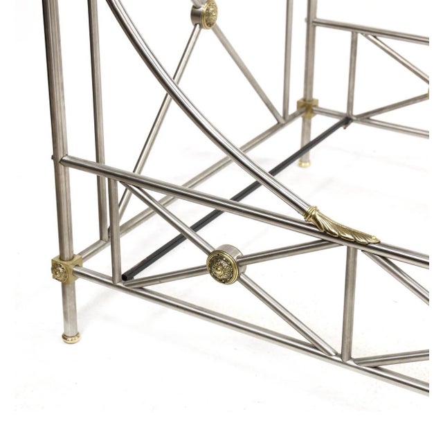 Neoclassical Maison Jansen Style Neoclassical Steel & Brass Bed Frame With Rosette Mounts, 1970s For Sale - Image 3 of 5