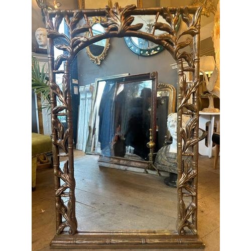 Glass Vintage French Gold Giltwood and Faux Bamboo Mirror, 1920s For Sale - Image 7 of 10