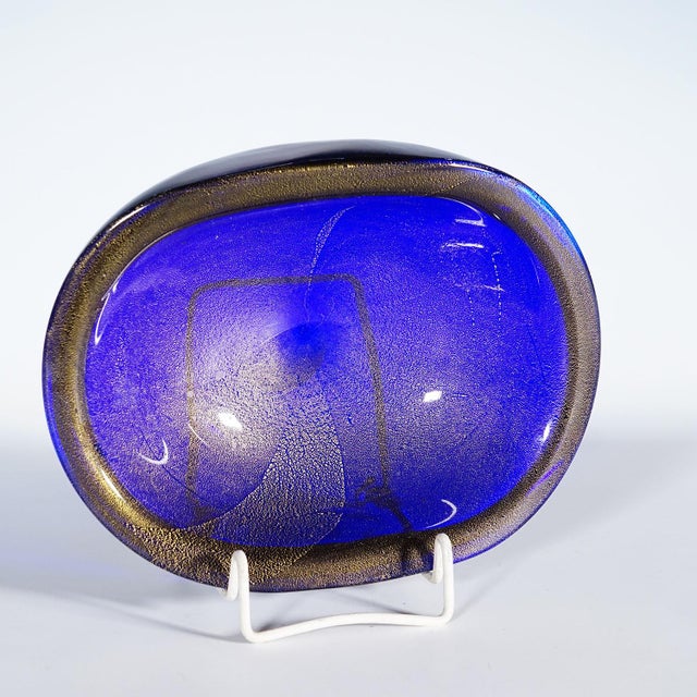 Blue Vintage Art Glass Bowl by Seguso Murano 1950s For Sale - Image 8 of 10