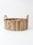 A vintage bentwood gathering basket featuring an oval silhouette, wrapped handles, and hand-laced reed detailing...