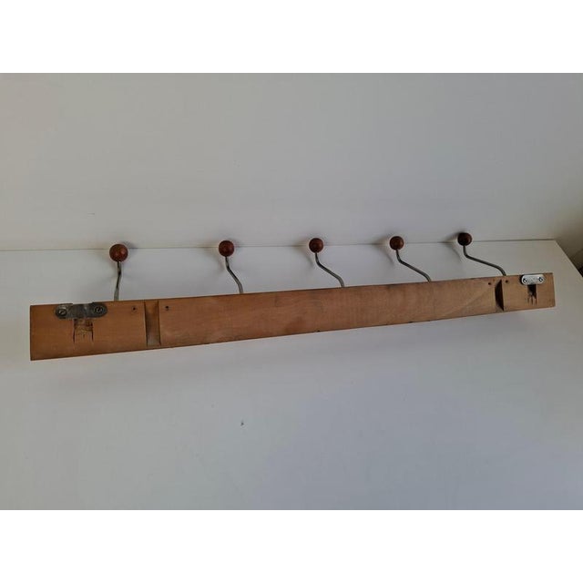 Mid-Century Wooden and Metal Wall Coat Rack, Czechoslovakia, 1960s For Sale - Image 6 of 15