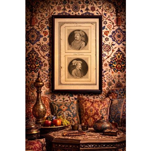 Mughal Nobles Asad Khan & Khan Jahan Portrait Engraving, Valentijn, c.1726 A refined and historically significant early...