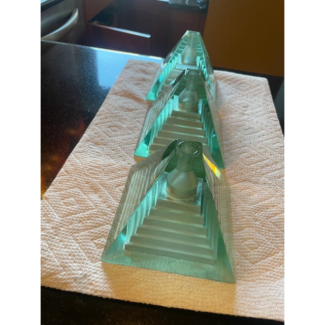 Three beautiful pyramid lights from Italy. They need to be wired and the color is a Coke bottle green. In perfect...