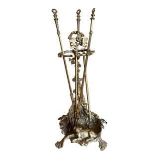 19th Century Victorian Brass Hunting Fireplace Tool Set - 4 Pcs. For Sale