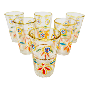 Set of 6 Moroccan Tea Glasses, Hand-Decorated Moorish Motifs, Circa 1960s