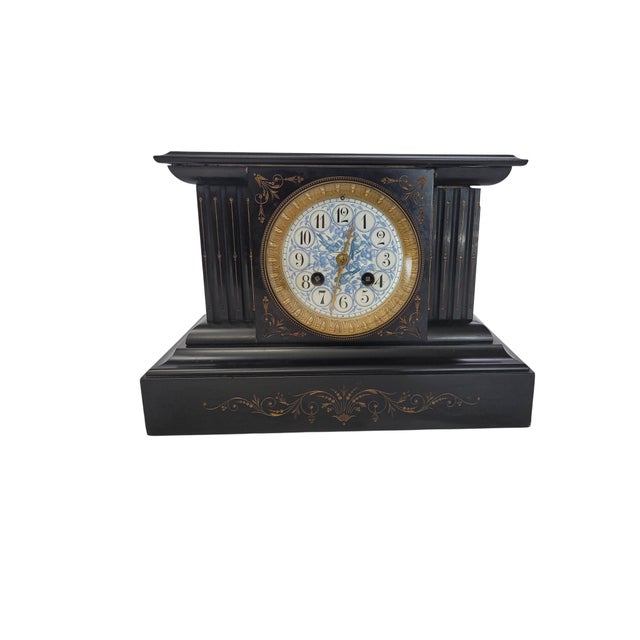 Late 19th-Century French Neo-Grec Black Slate Mantel Clock by Japy Frères For Sale - Image 4 of 16