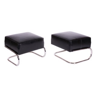 Bauhaus Stools in Chrome and Leather by Robert Slezák, Czech, 1930s, Set of 2 For Sale