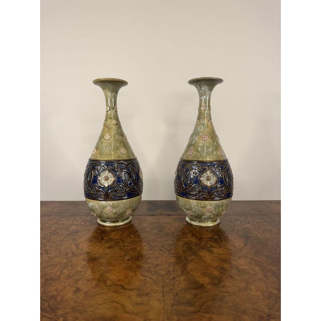 Antique Art Nouveau Stoneware Baluster Vases from Royal Doulton, 1900s, Set of 2 For Sale - Image 6 of 8