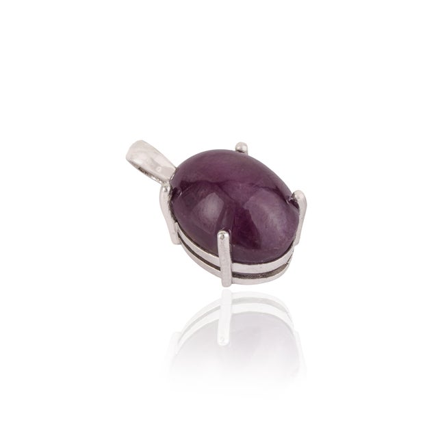 Mid-Century Modern Mid Century Modern Inspired 12.53 Ct Natural Oval Star Ruby Solitaire Pendant in 925 Silver For Sale - Image 3 of 12