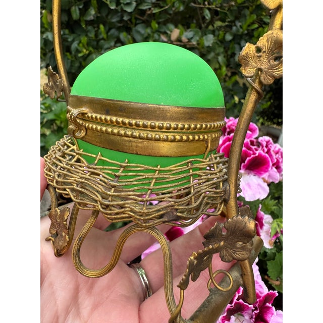 Antique French Uranium Opaline Egg Casket in Gilt Nest and Ivy Canopy Stand, Palais-Royal Taste For Sale - Image 10 of 15