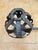 Elegant pair of Spanish forged-iron andirons dating from circa 1880–1920. Each piece features a sculptural basket-form...