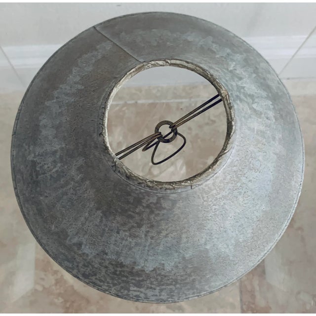 Late 20th Century Vintage Clip-On lampshade Grey & Ecru Parchment Paper With Silver Foil Liner For Sale - Image 5 of 8