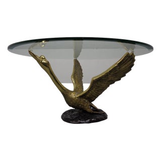 Regency Swan Coffee Table in Brass and Glass, France, 1960s For Sale