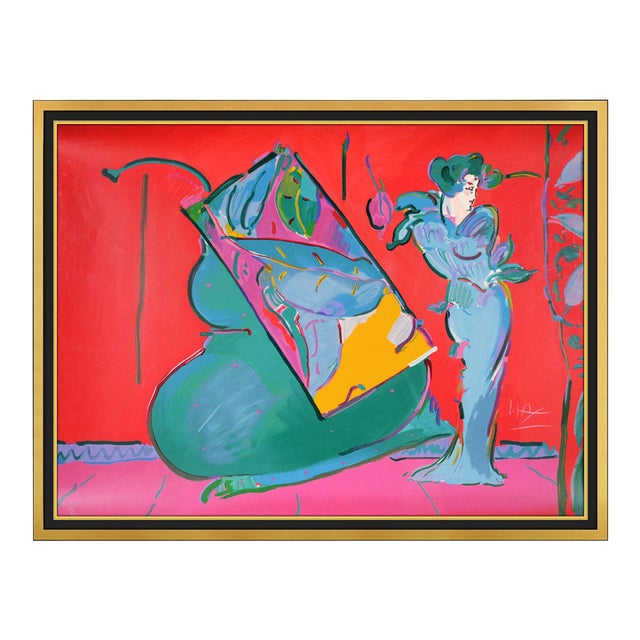 1988 Lady on Red With Floating Vase Serigraph Peter Max For Sale