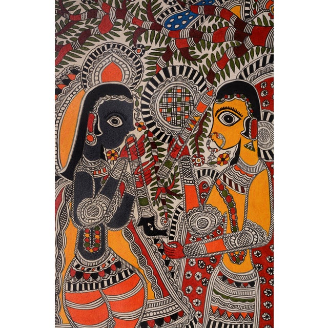 Celebrate the timeless beauty of Indian folk art with this intricate hand-painted Madhubani composition by Mamta Devi, a...