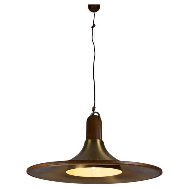 Mid-Century Teak and Brass Pendant Lamp, Italy, 1960s For Sale - Image 14 of 14