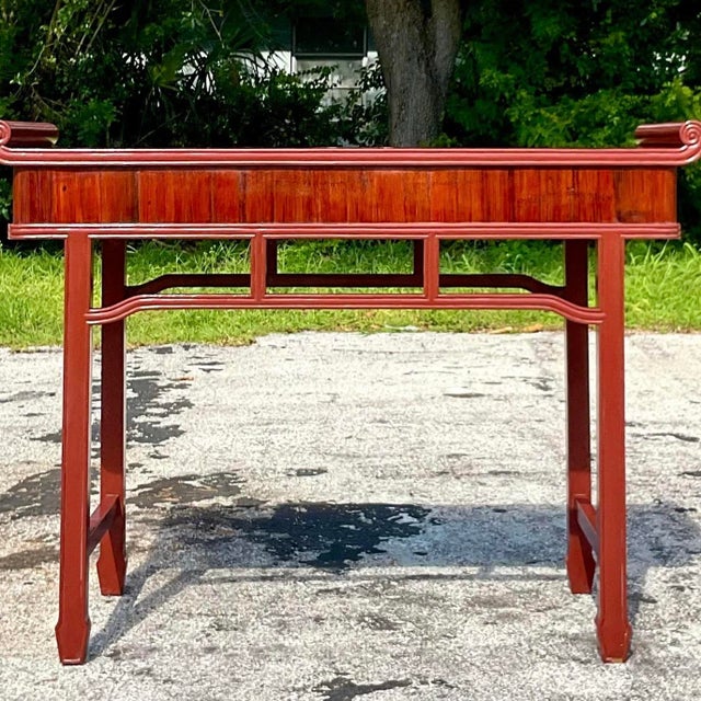 Late 20th Century Vintage Reclaimed Wood Tall Pagoda Console Table For Sale - Image 9 of 13