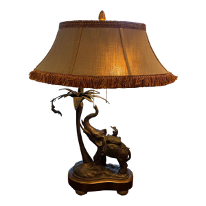 Mint Vintage Wildwood/Federick Cooper Hollywood Regency Heavy Bronze Elephant, Palm Tree & Monkey Table Lamp From Their Safari Collection