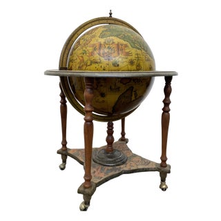 Vintage Rolling Wooden Globe Bar, Italy, 1960 For Sale