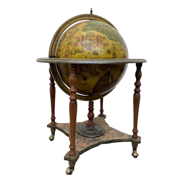 Vintage Rolling Wooden Globe Bar, Italy, 1960 For Sale