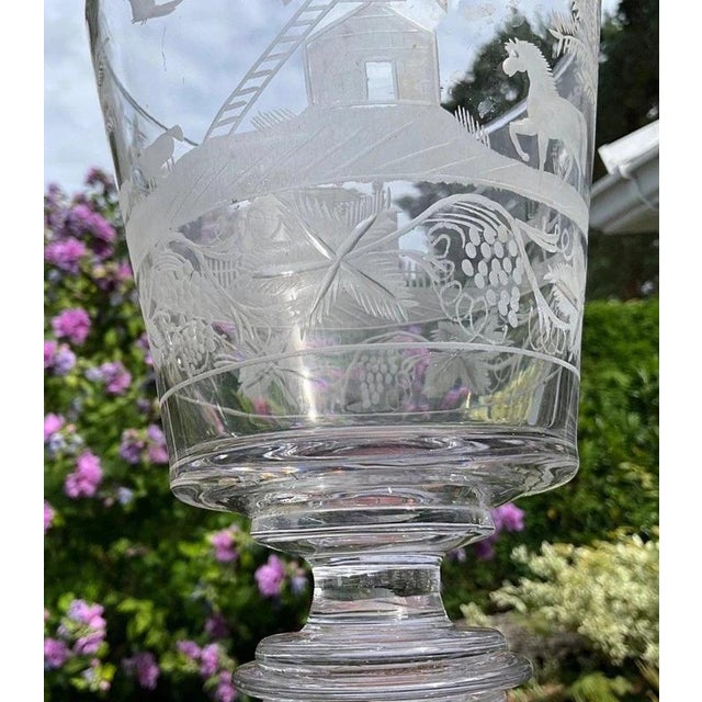 18th Century Large Georgian Dutch Flint Glass Rummer with Engraved Windmill & Farmhouse, 1750 For Sale - Image 5 of 14