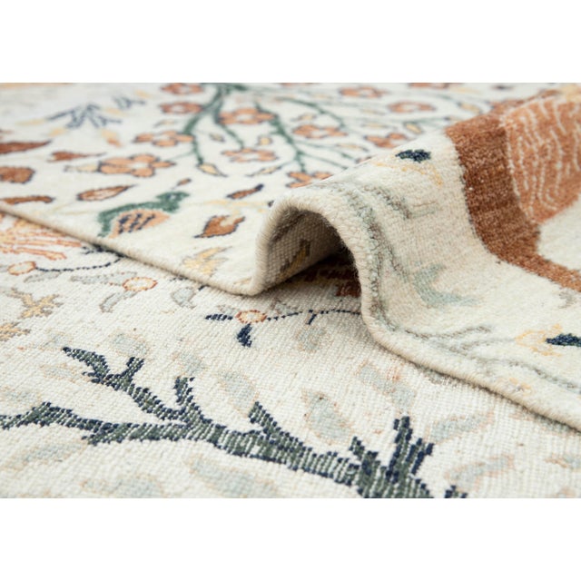 8x10Ft. White Peacock Wool Rug, Hand Knotted Birds Garden For Sale - Image 10 of 11