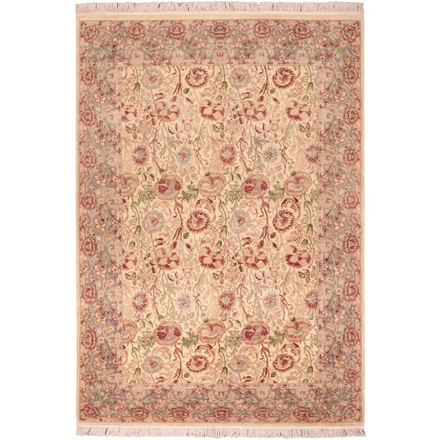 Floral 1990's Pak-Persian Ivory/Grey Wool Rug - 6'1'' X 9'6'' For Sale - Image 9 of 9