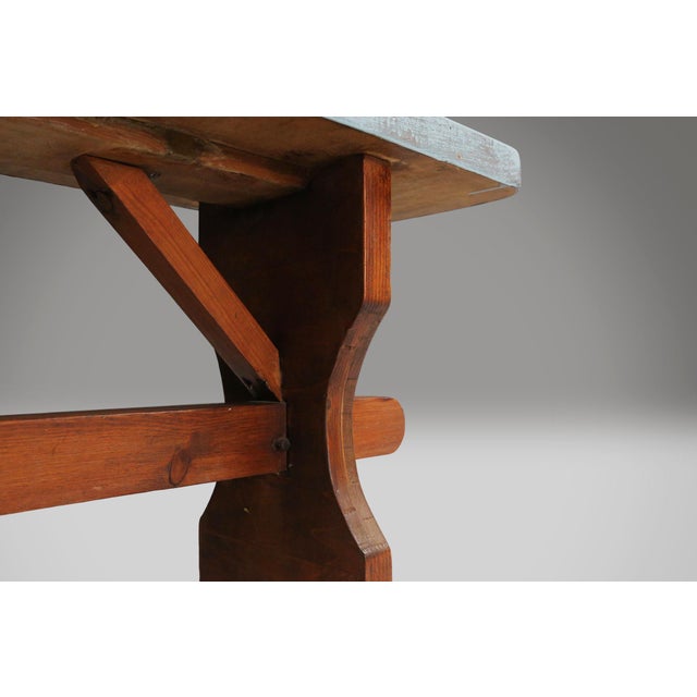 Art Deco Rustic Wooden Bench with Blue Top, France, 1930s For Sale - Image 6 of 11