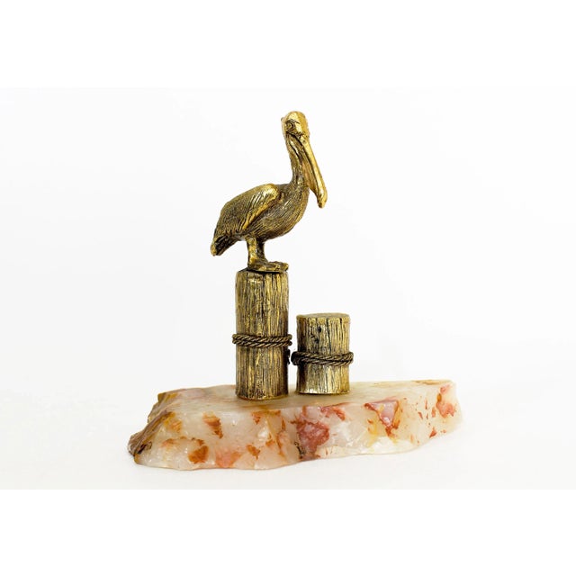 1960s Vintage Brass Seagull Mounted on Alabaster Stone Figurine For Sale - Image 5 of 7