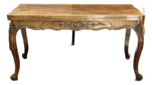 Late 19th Century French Carved Parquet Top Draw-Leaf Dining Table
