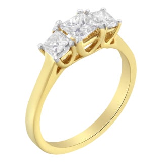 10K Yellow Gold Princess-Cut Diamond Three Stone Band Ring (1 Cttw, J-K Color, I1-I2 Clarity) - Size For Sale