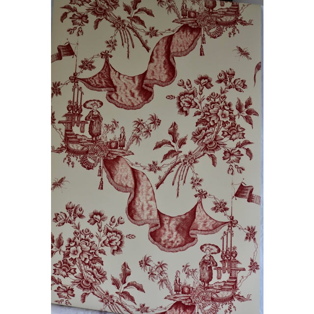 Schumacher Wallpaper Chinoiserie Toile Red on Antique Ivory. This listing is for a Triple roll and two Single rolls...