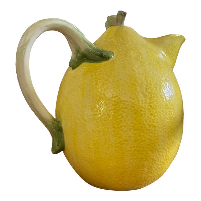 1960s Portuguese Majolica Lemon Pitcher — Caldas Da Rainha Region Pinheito Style, Unsigned | Hand-Painted Ceramic For Sale