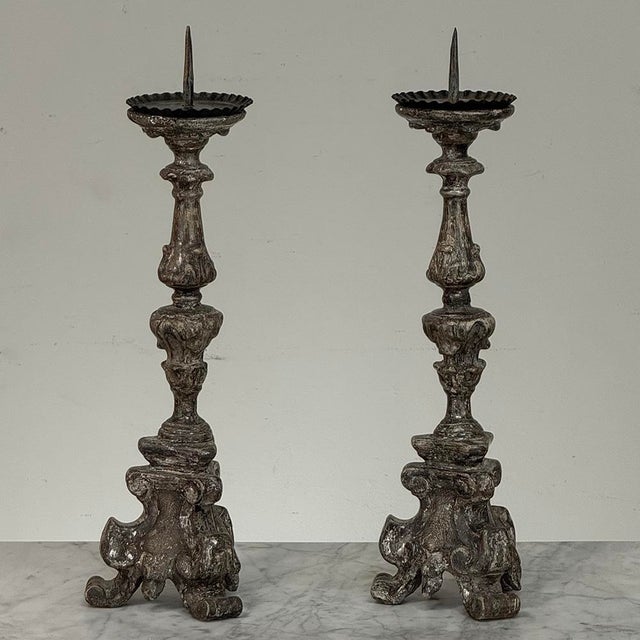 Pair of 18th Century Italian Baroque Silver Gilded Candlesticks For Sale - Image 4 of 18