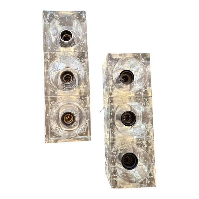 Two 1960s Mid-Century Modern Heavy Murano Glass Italian Wall Sconces by Sciolari For Sale