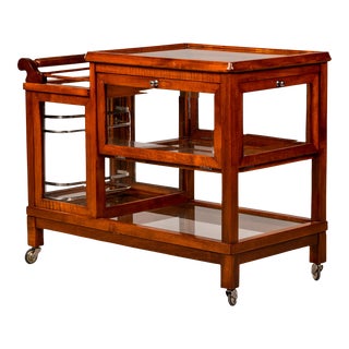 Vintage English Walnut and Glass Tea or Bar Cart For Sale