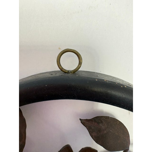 Metal Set of 2 Vintage Metal Botanical 5” Wall Hangings – Round Floral & Bamboo Wall Art (China) For Sale - Image 7 of 8