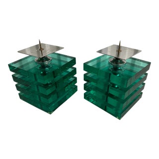 Pair of Large Mid-Century ModernLucite Turquoise Candlesticks For Sale