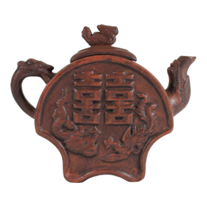 Vintage Chinese Clay Tea Pot W/ Dragon & Bird Motif