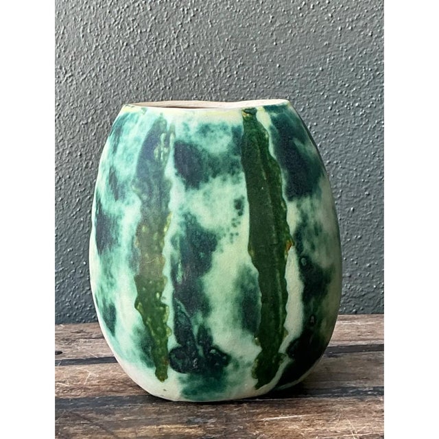Vintage Green Abstract Ceramic Vase For Sale - Image 12 of 12