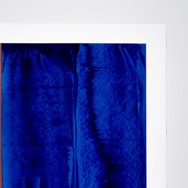 Original Large Abstract Blue & Burnt Orange Split Composition Painting on Paper by Casey R. Klein For Sale - Image 4 of 9