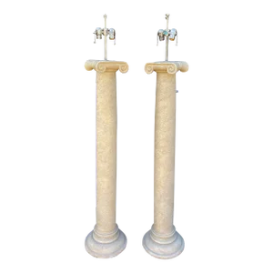 Pair of J. Robert Scott Stone Neoclassical Column Floor Lamps