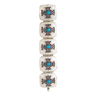 Miriam Salat Morrish Link Resin & Sterling Silver Bracelet Set With White Topaz For Sale