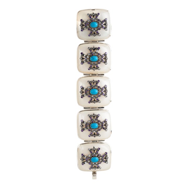 Miriam Salat Morrish Link Resin & Sterling Silver Bracelet Set With White Topaz For Sale
