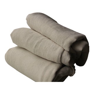 Vintage French Linen Upholstery Matching Fabric Sheets - Set of 3 For Sale