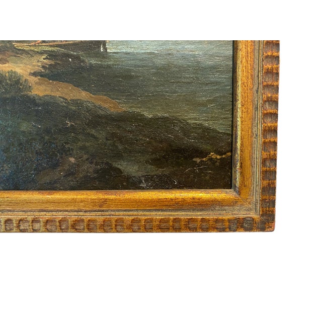 19th Century Beautiful Oil Painting of Figures and Vessels on a Lake For Sale - Image 11 of 11