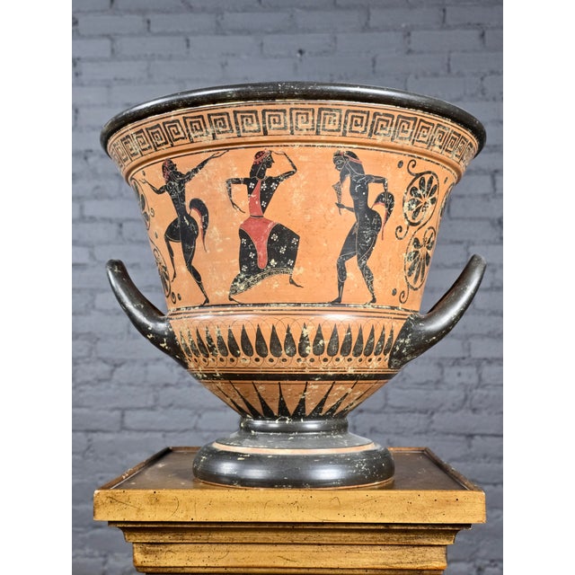 Greek Attic Style Pottery Krater W/Black Figures of Warriors & Dancers For Sale - Image 9 of 13